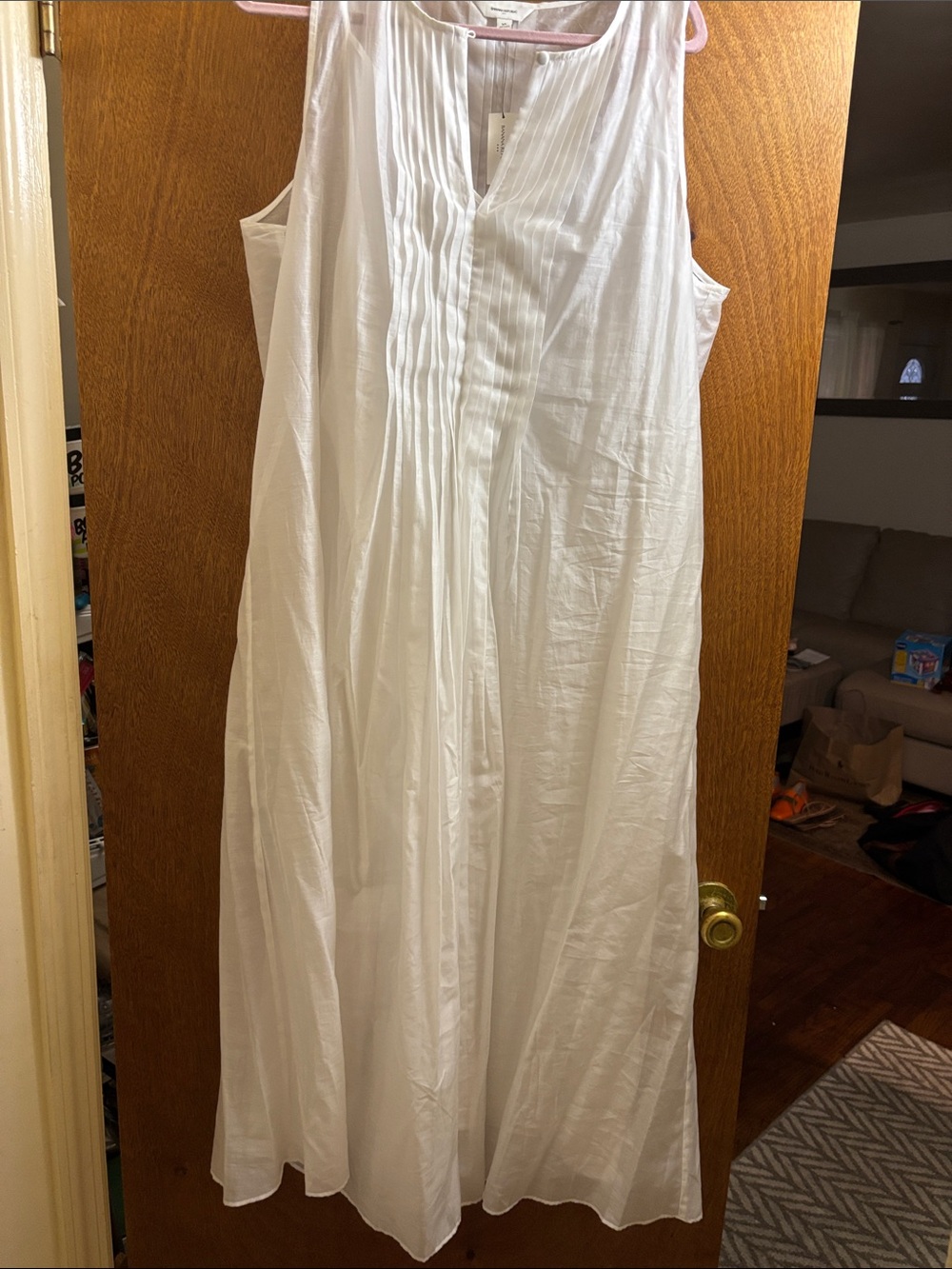 White Sleeveless Pintuck Dress XL